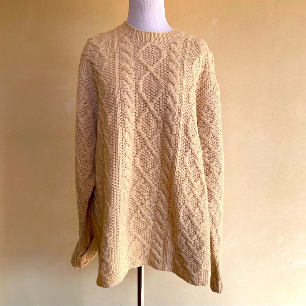 J.CREW Handknit Soft Heavy Preppy 100% Lambs Wool Cable Knit Sweater Men’s Sz XL